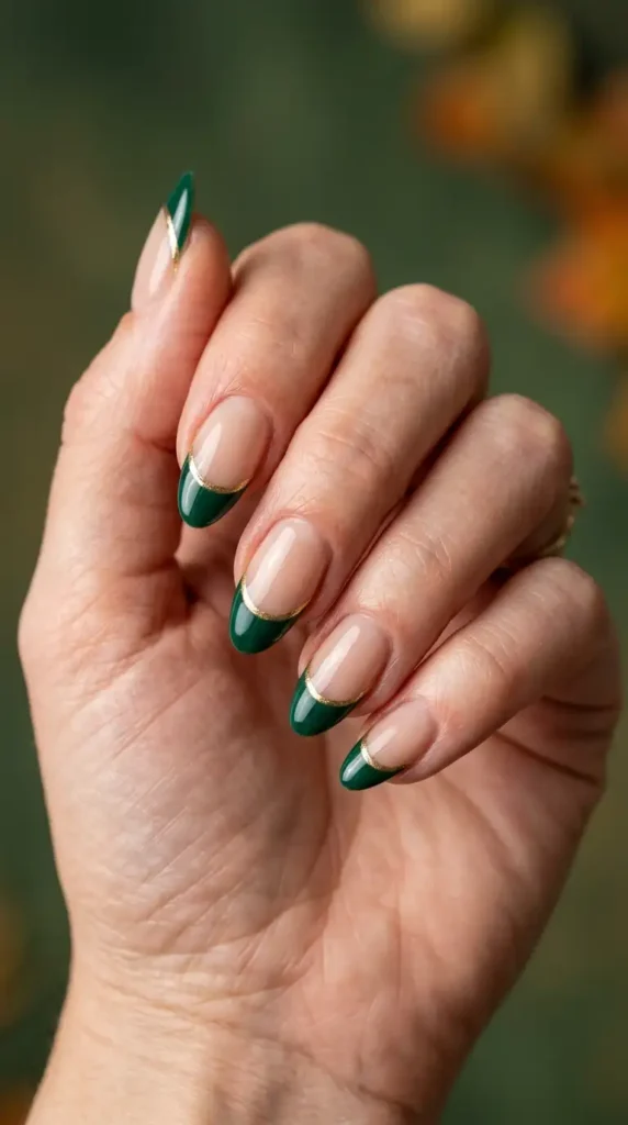 Emerald Green French with Gold Outline