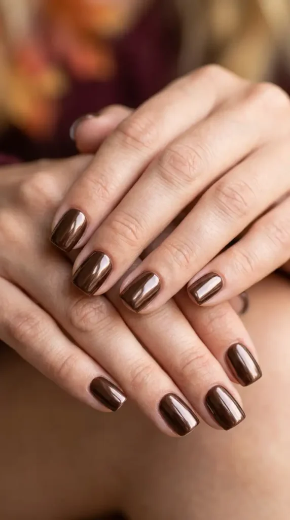 Espresso Brown Mirror Chrome Nails
