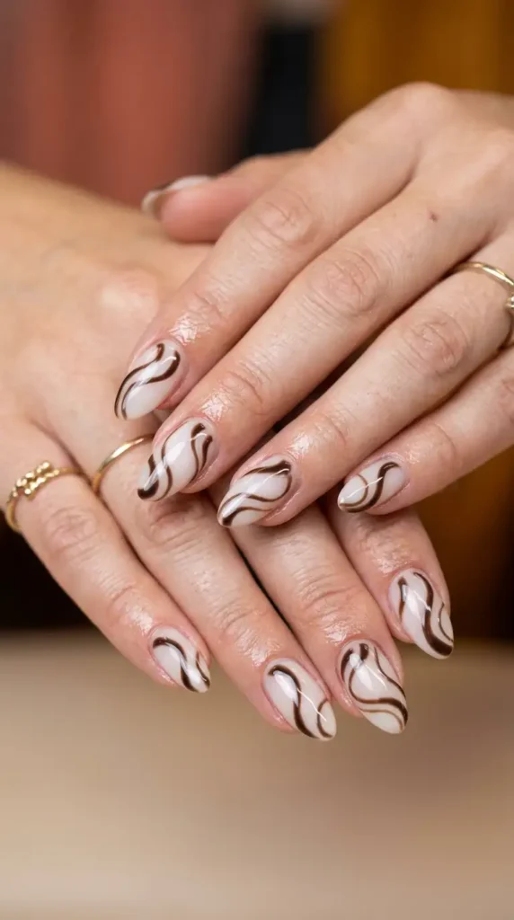 Espresso Brown Swirl Nails