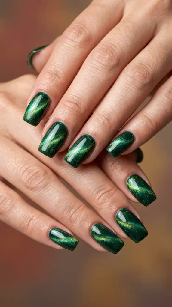 Forest Green Cat-Eye Nails