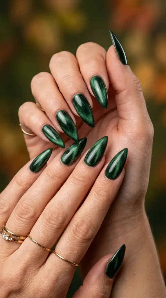 Forest Green Velvet Chrome Nails