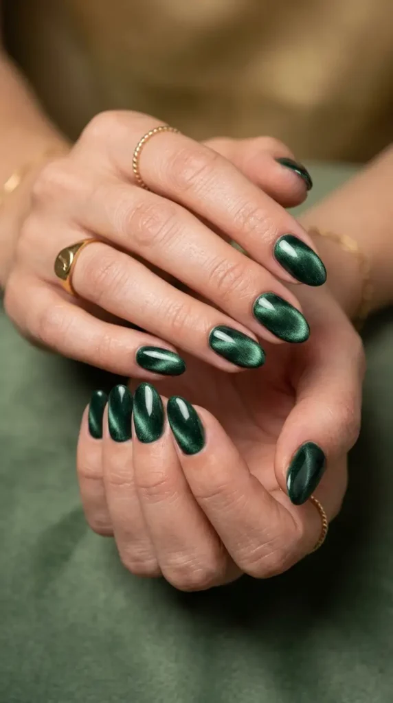 Forest Green Velvet Oval Nails