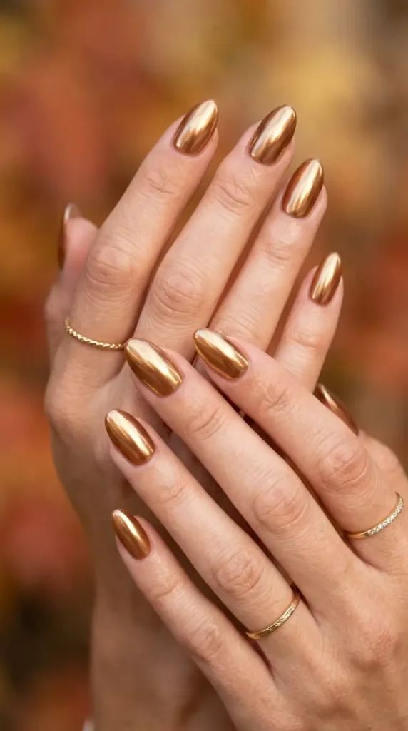 Golden Brown Chrome Nails