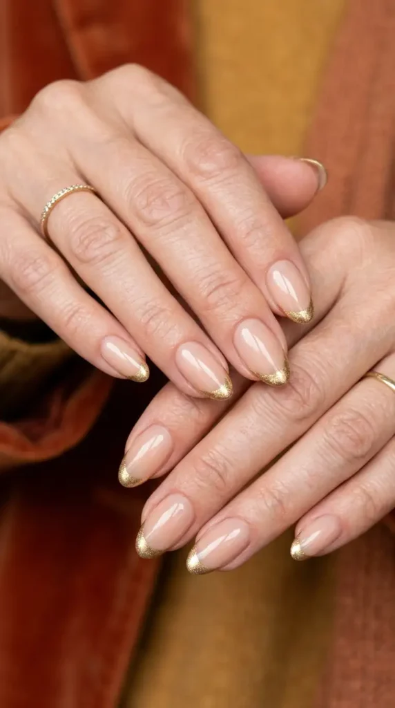 Golden French Tips on a Nude Base