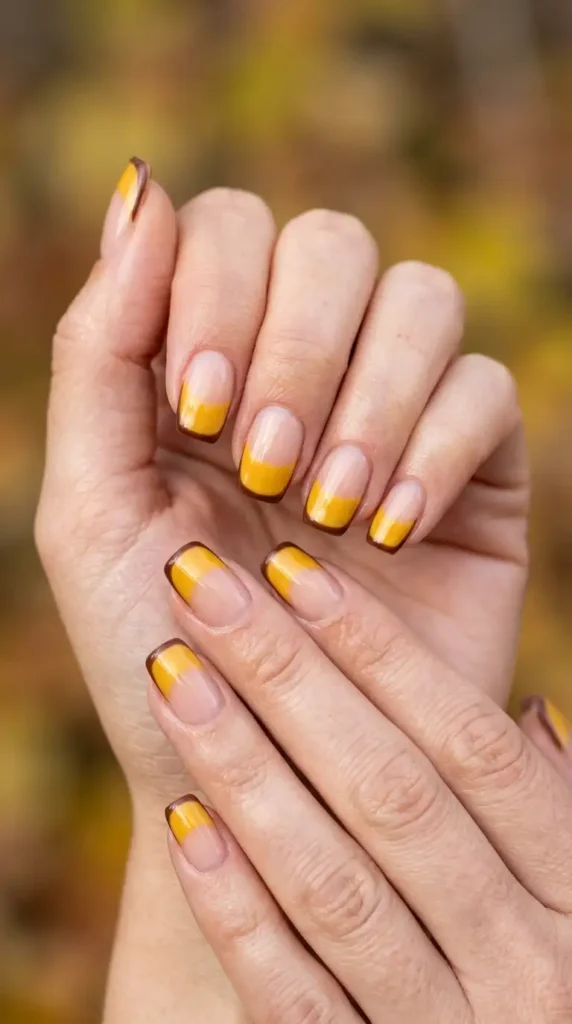 Golden French Tips with Brown Outlines