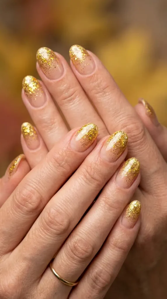 Golden Glitter Ombre Nails