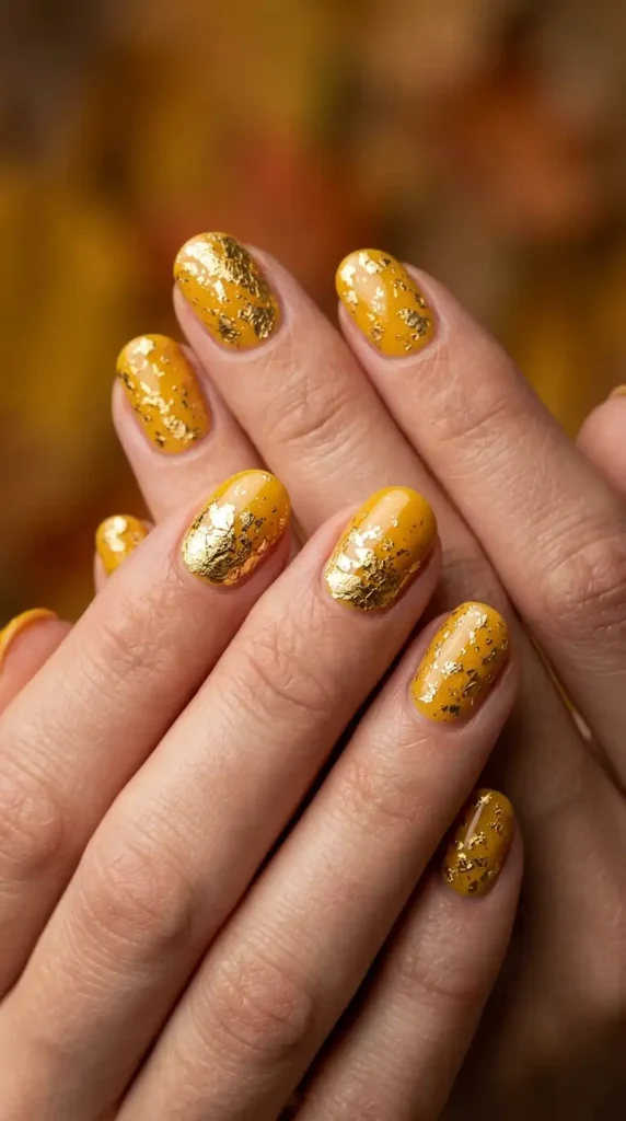 Golden Leaf Nail Art