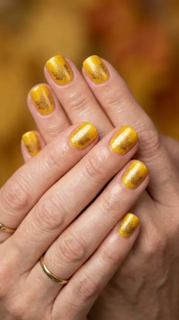 Golden Maple Leaf Nails