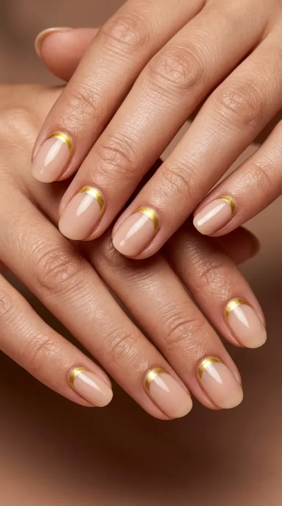 Golden Metallic French Crescent Nails
