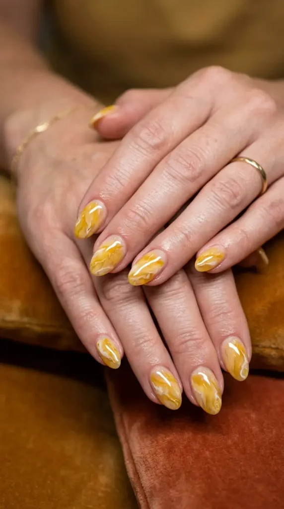 Golden Yellow Marble Nails