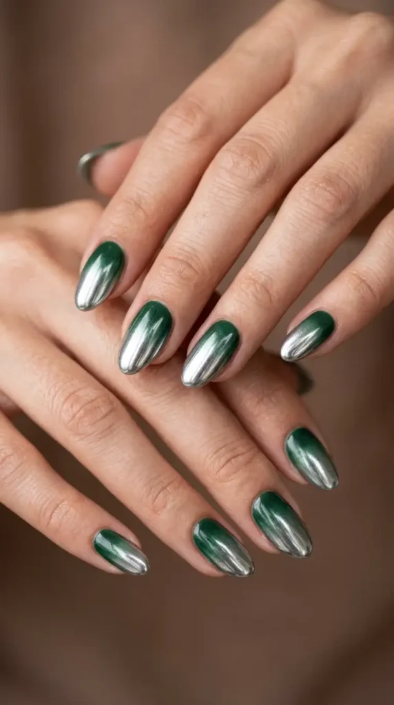 Green Chrome Ombre Nails