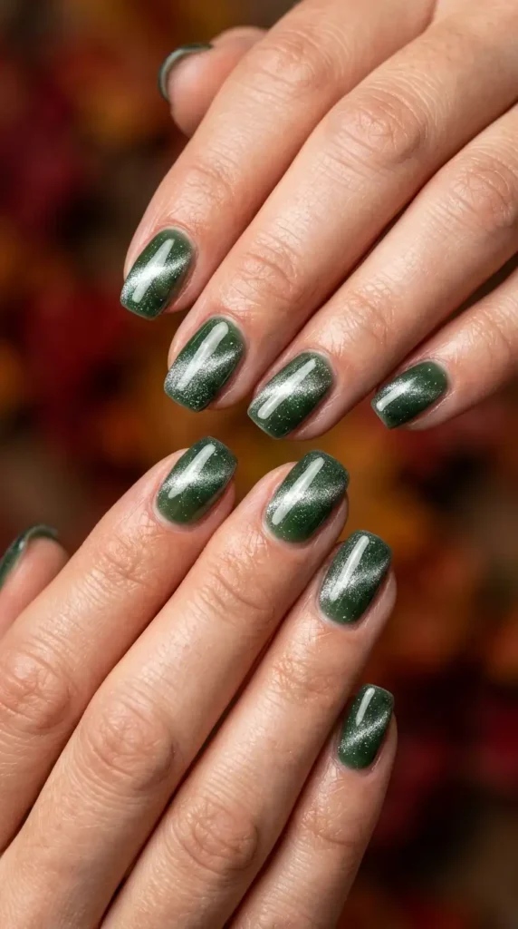 Green Jelly Nails with Cat-Eye Shimmer