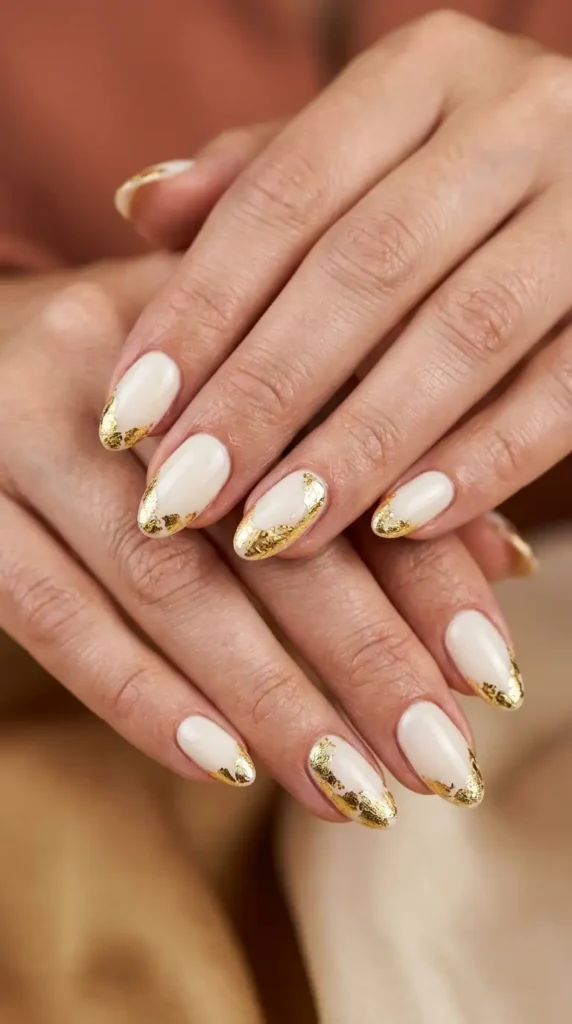 Ivory Nails with Gold Leaf