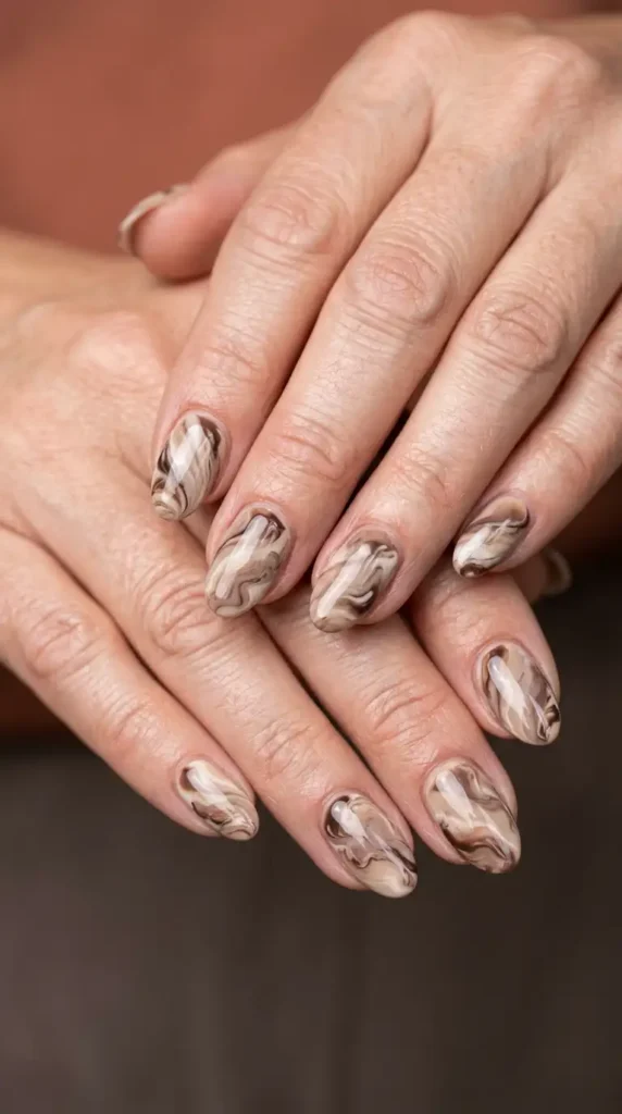 Latte Marble Oval Nails