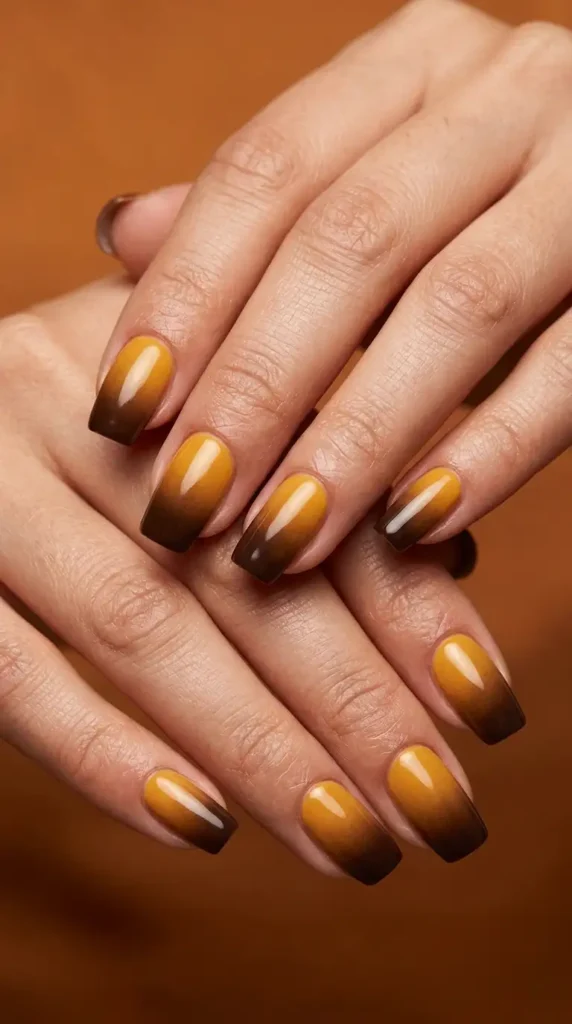 Marigold and Brown Ombre Nails