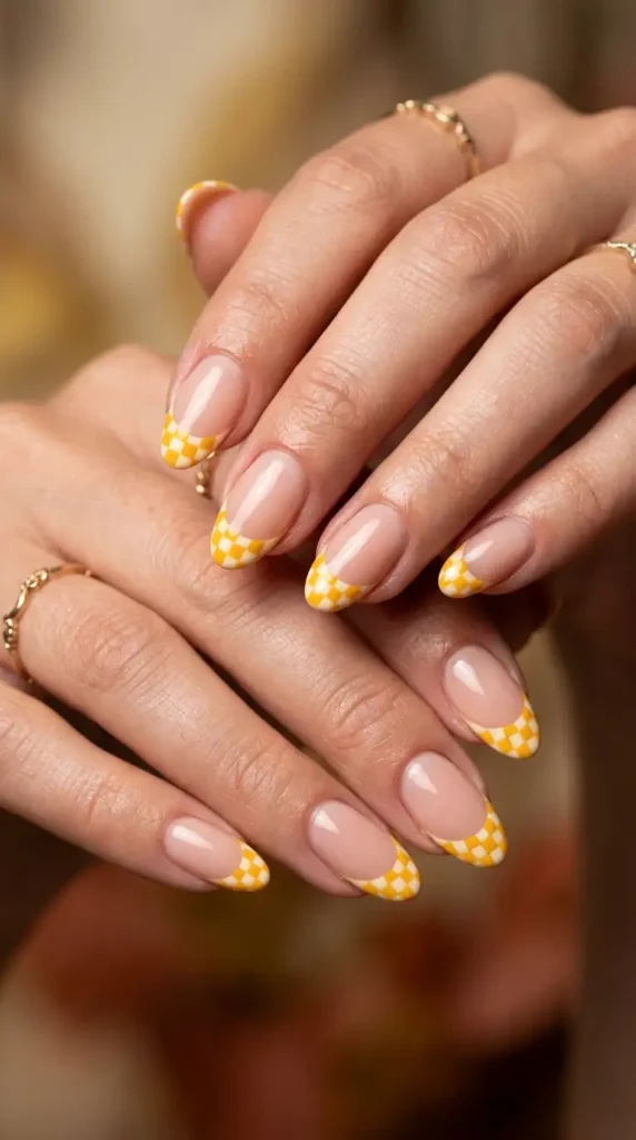Marigold Checkerboard French Nails