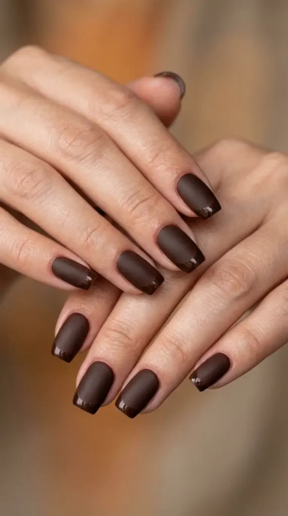Matte Chocolate Nails with Glossy French Tips