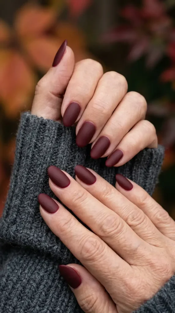 Matte Oxblood Oval Nails