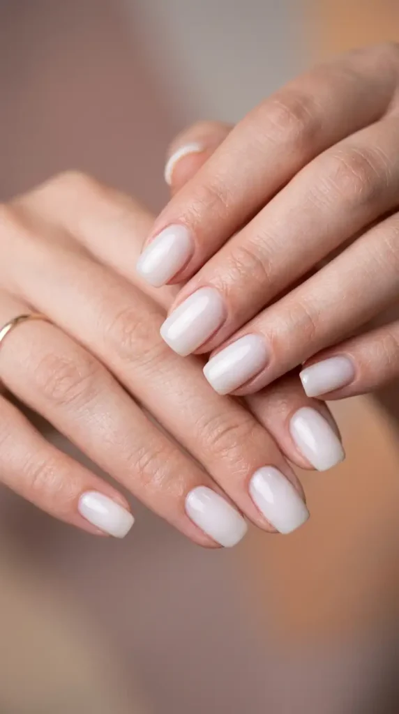 Milky White Wedding Nails