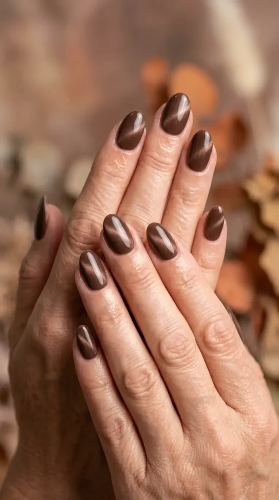 Mocha Cat-Eye Oval Nails