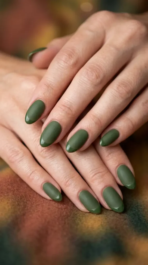 Moss Green Matte and Glossy Combo Nails