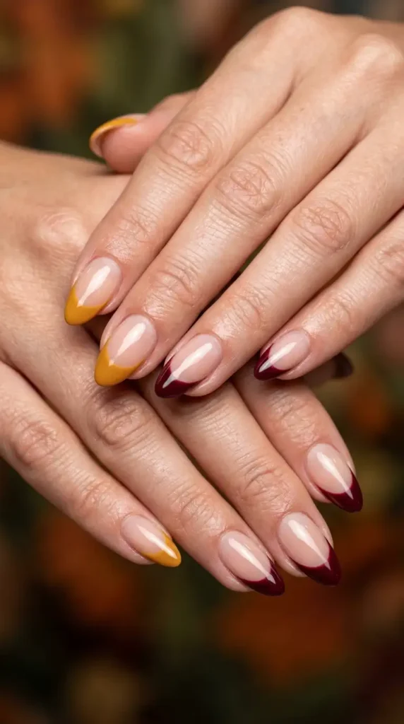 Mustard and Burgundy French Tips