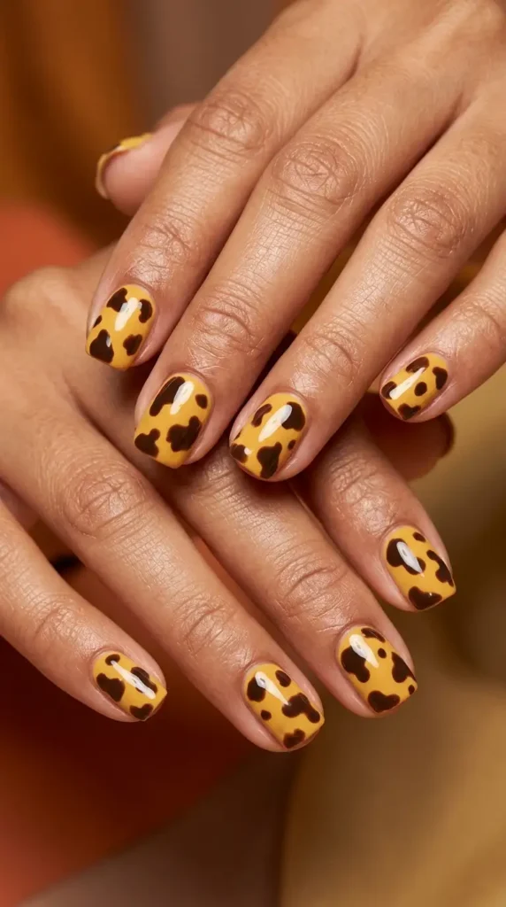 Mustard Yellow Cow Print Nails