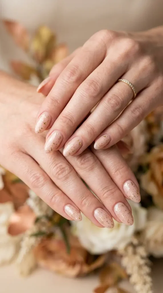 Nude Nails with Tiny Gold Foil