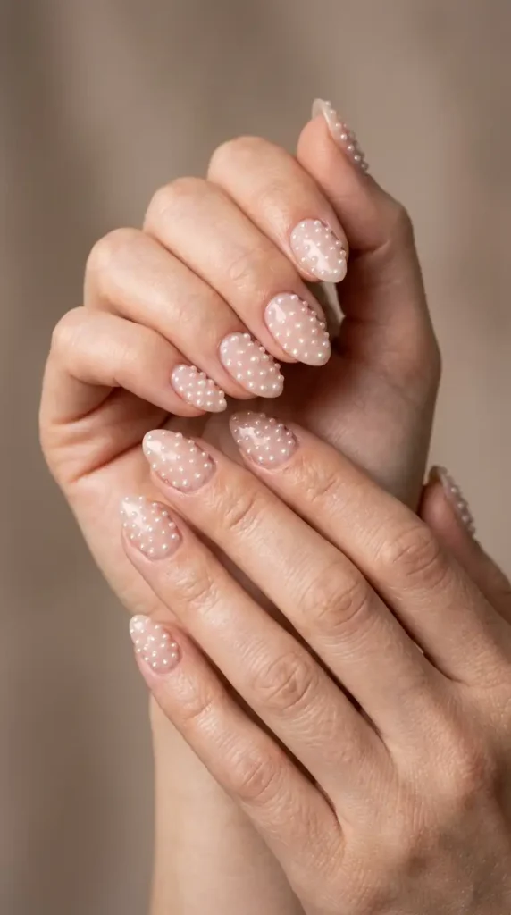 Nude Nails with Tiny Pearl Details