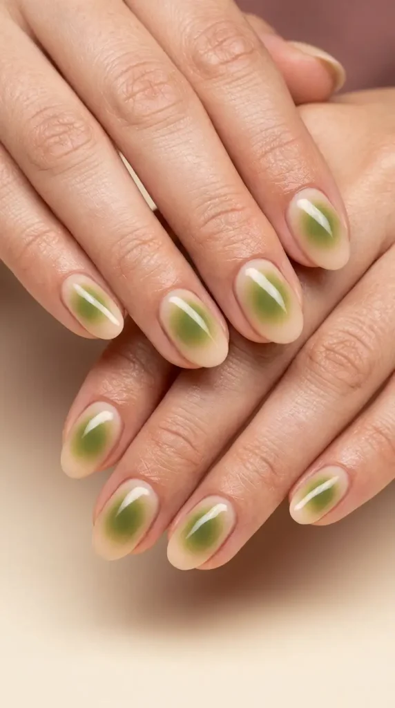 Olive Green Aura Nails