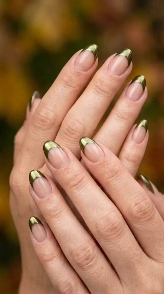 Olive Green Chrome French Tips