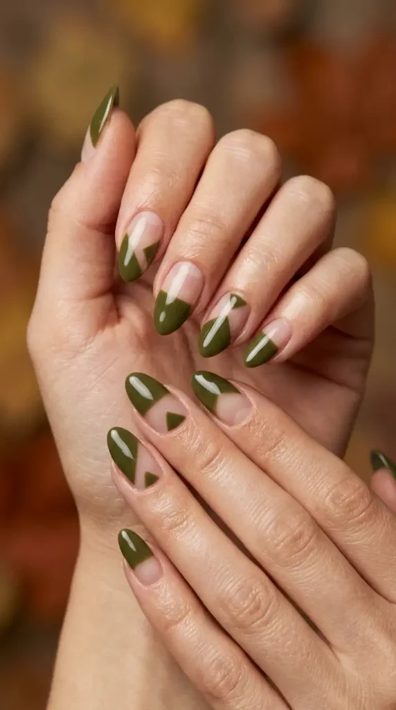 Olive Green Negative-Space Nails