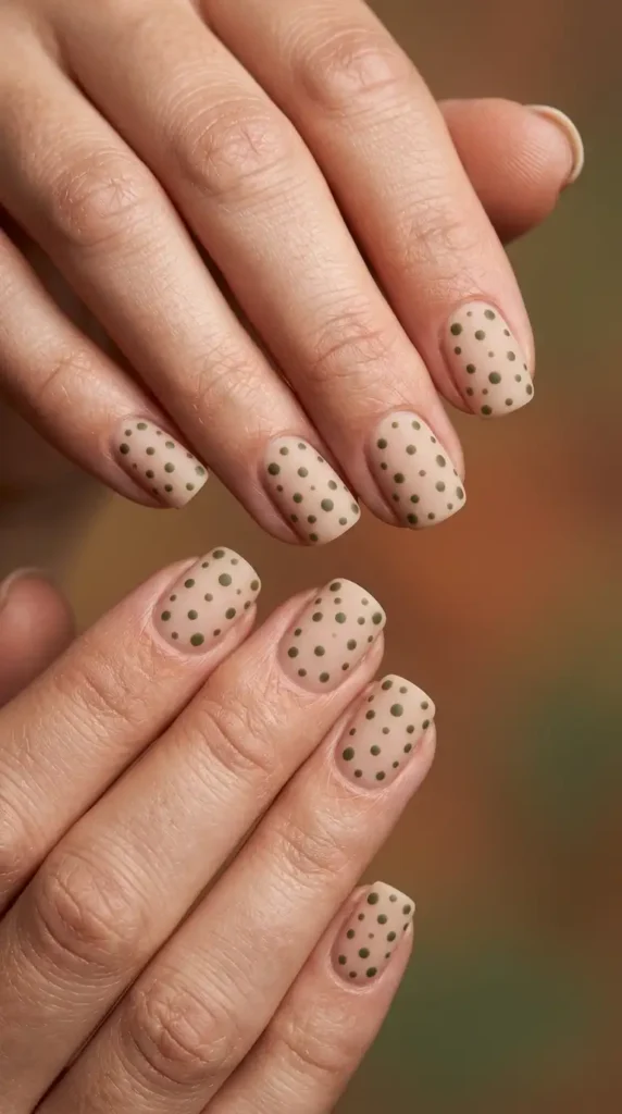 Olive Green Polka Dot Nails