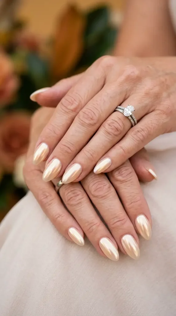 Pearl Chrome Almond Nails