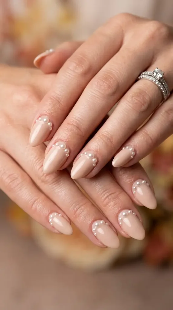 Pearl-Studded Bridal Nails