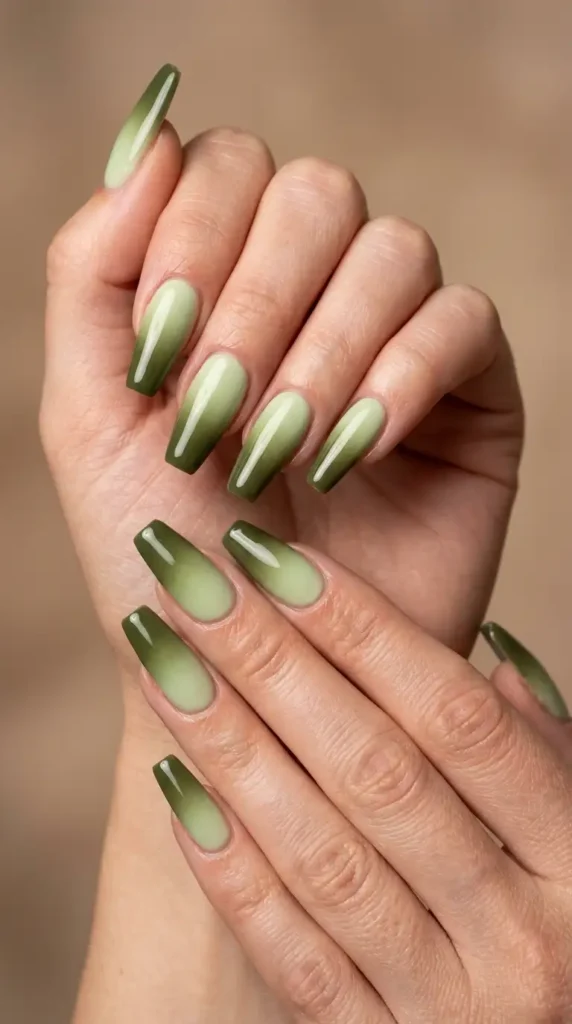 Pistachio-to-Olive Ombre Nails