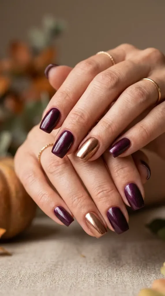 Plum and Bronze Chrome Nails