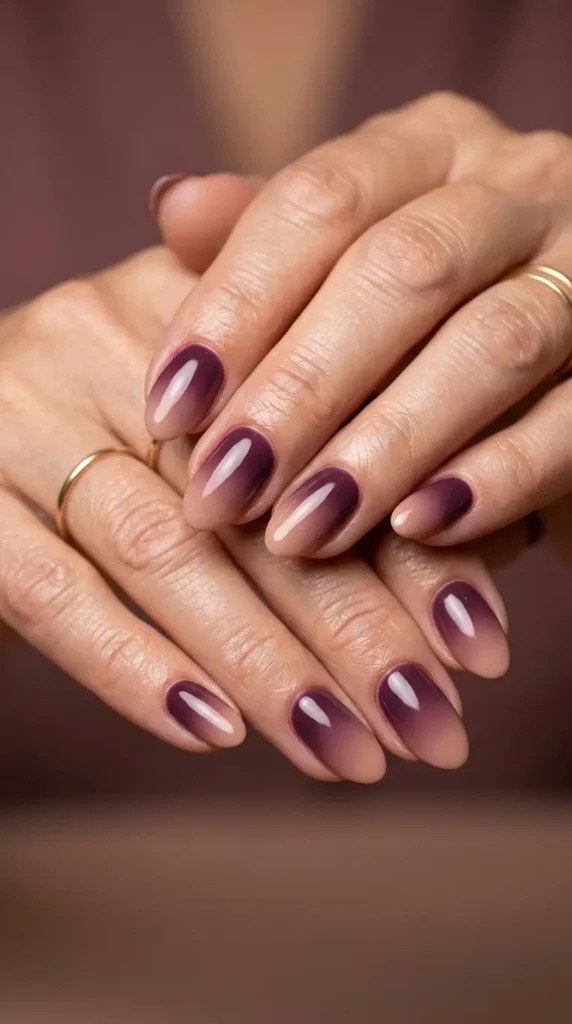 Plum and Nude Ombre Oval Nails