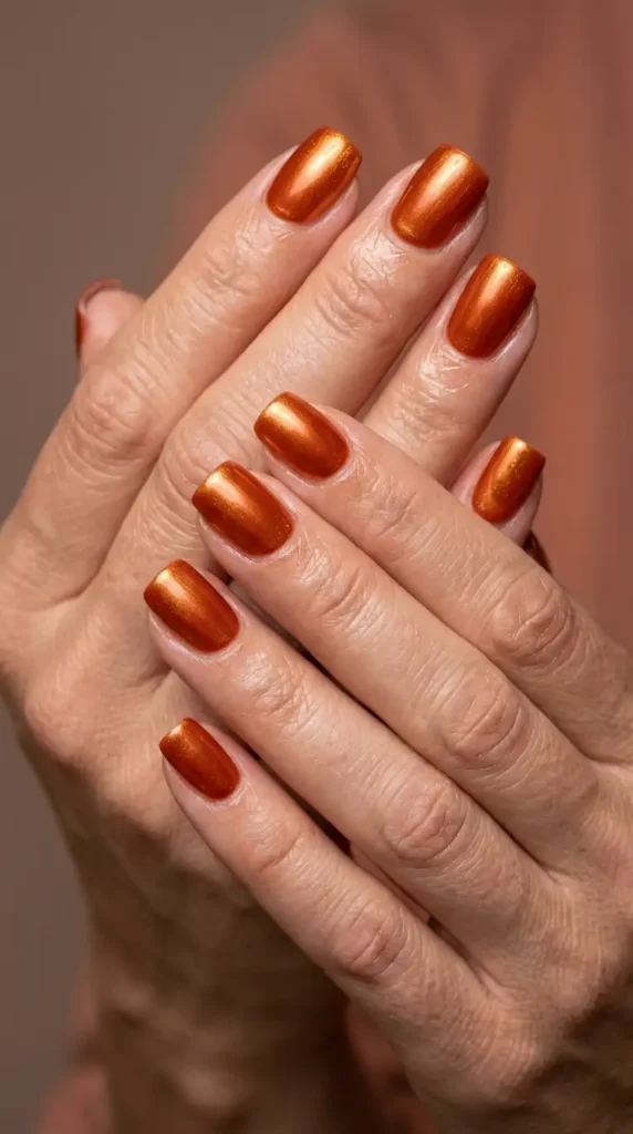 Pumpkin Spice Chrome Nails