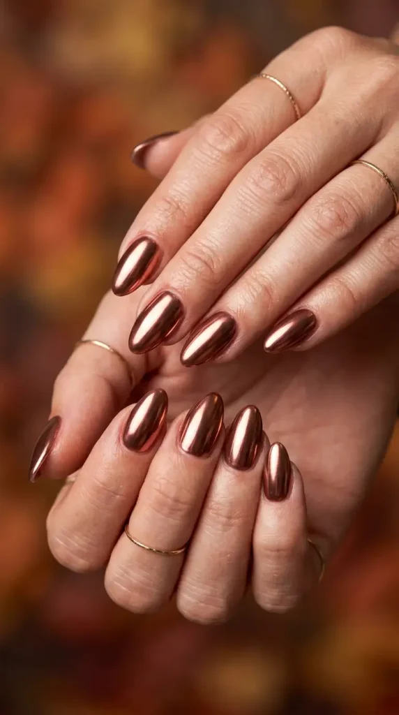 Rose Gold Autumn Chrome Nails