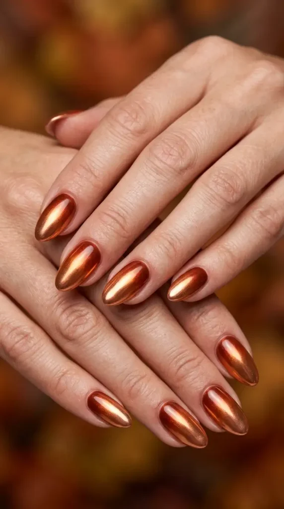 Rust Orange Chrome Ombre Nails