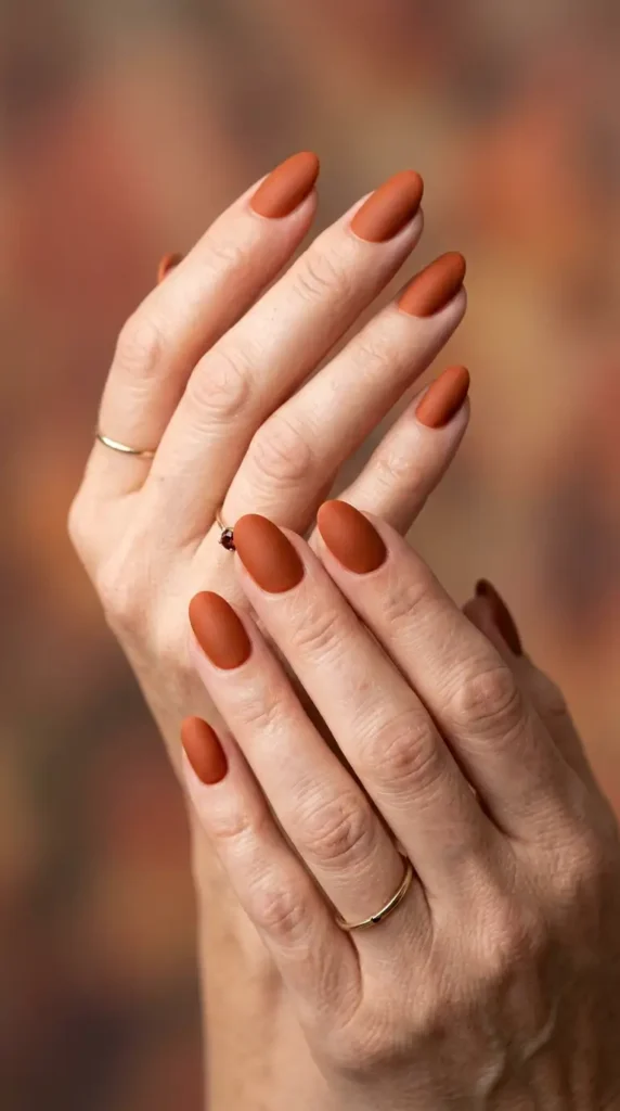 Rust Orange Oval Nails with Matte Finish