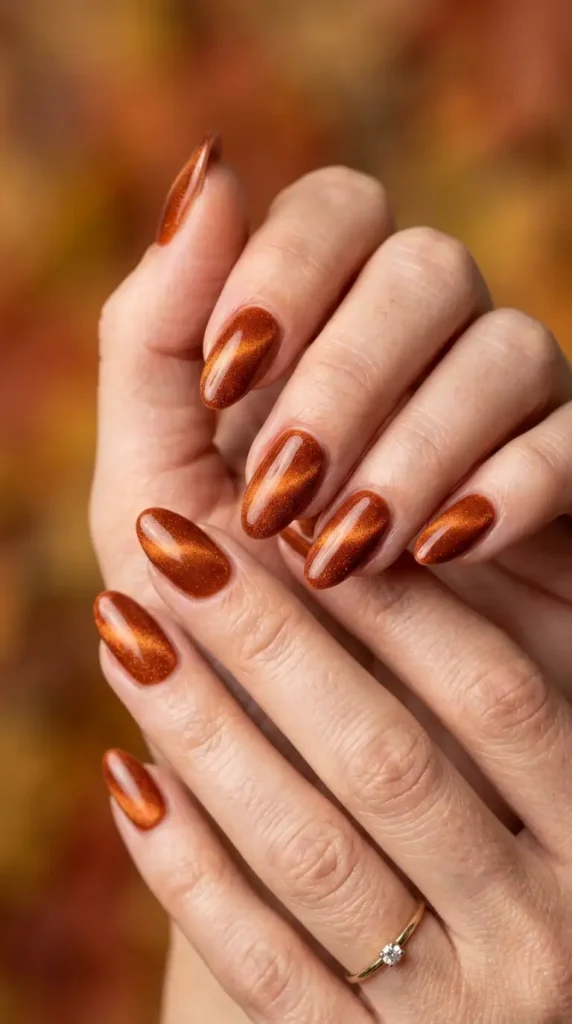 Rust-Colored Velvet Cat-Eye Nails