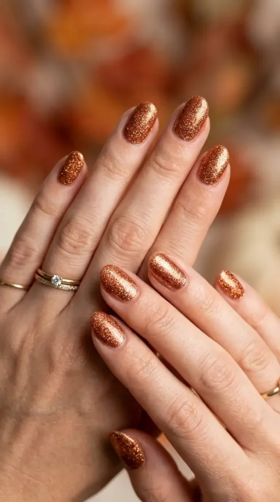 Soft Copper Glitter Nails