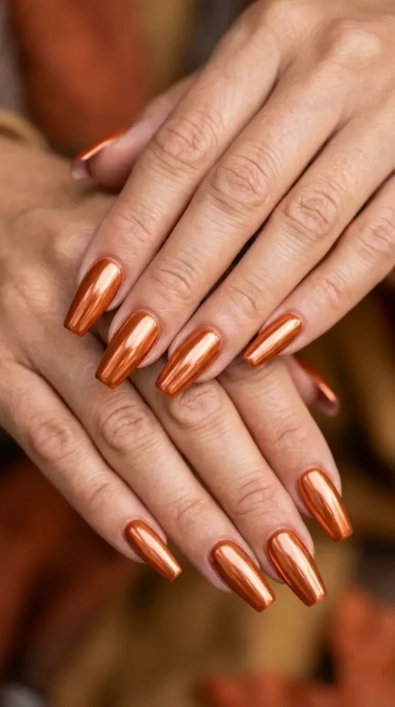 Terracotta Chrome Coffin Nails