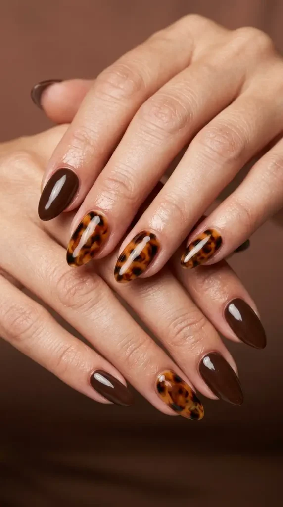 Tortoiseshell and Chocolate Mix-and-Match Nails