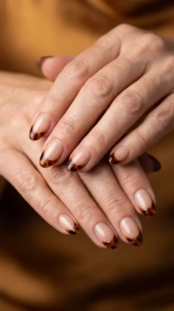Tortoiseshell Oval French Tips