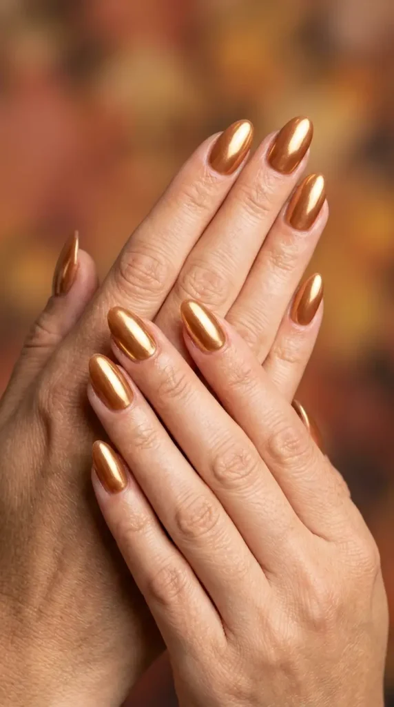Warm Caramel Chrome Nails