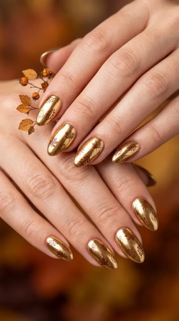 Warm Gold Chrome with Autumn Leaf Details