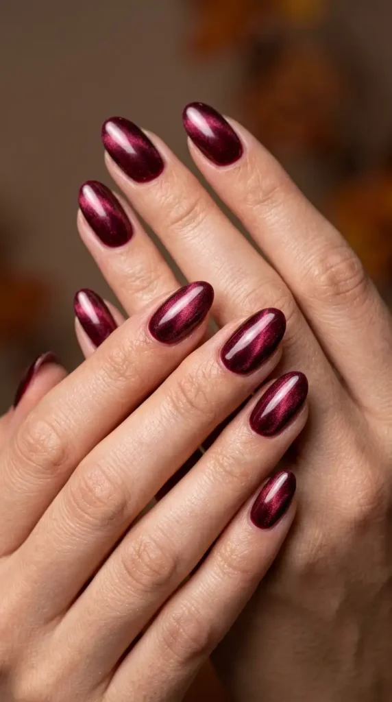 Wine Red Velvet Chrome Nails